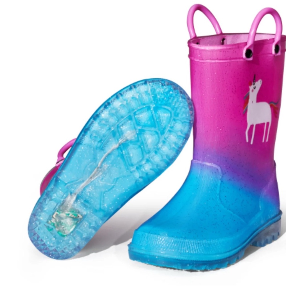 Kids' Pink and Blue Unicorn Rain Boots Light-Up Soles